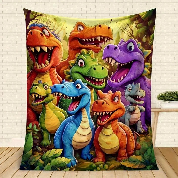 Coperta in flanella con dinosauri colorati sorridenti per bambini