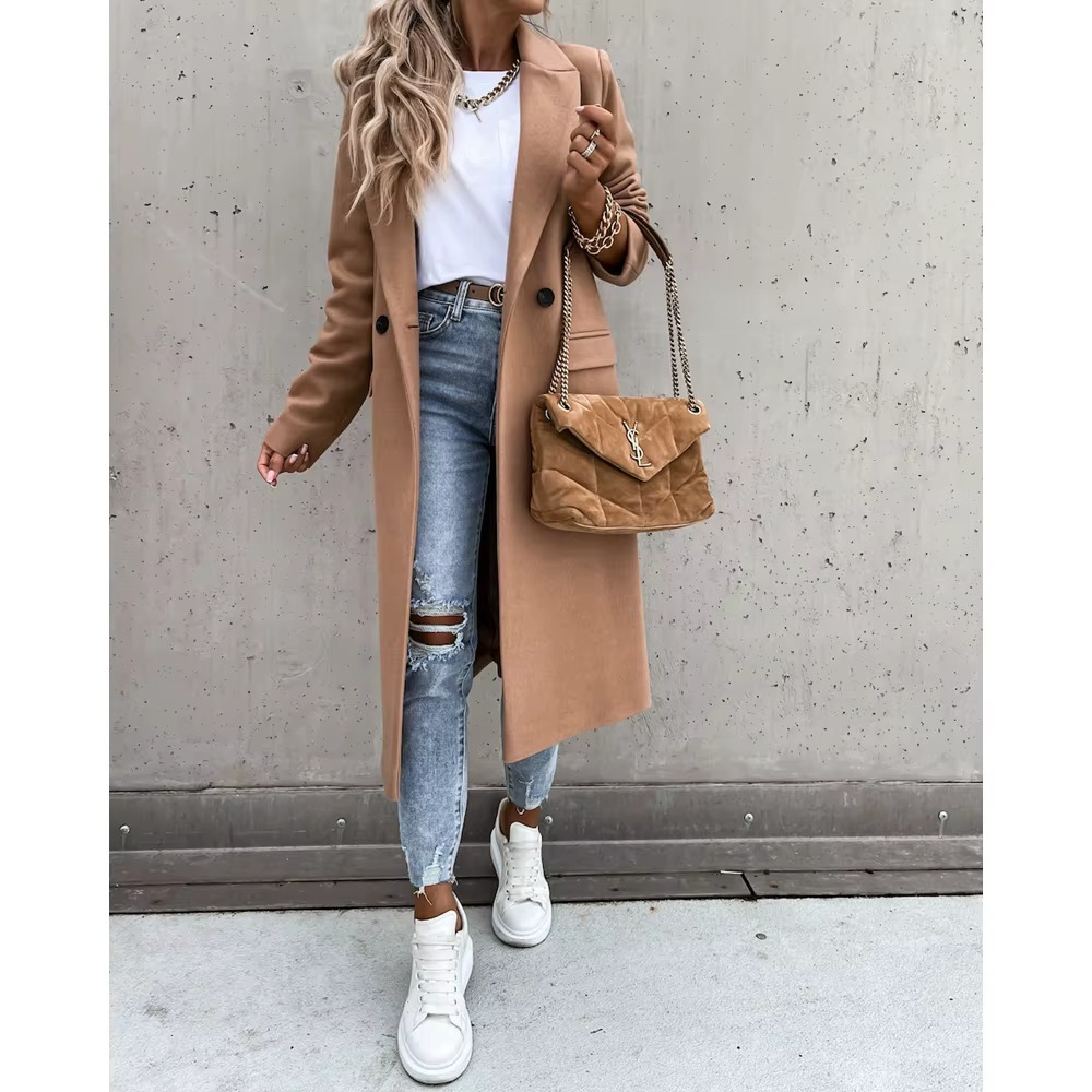 "Trench donna beige doppio petto Sarvex - vista frontale"
