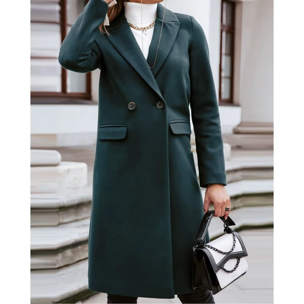"Cappotto doppio petto donna verde - stile chic