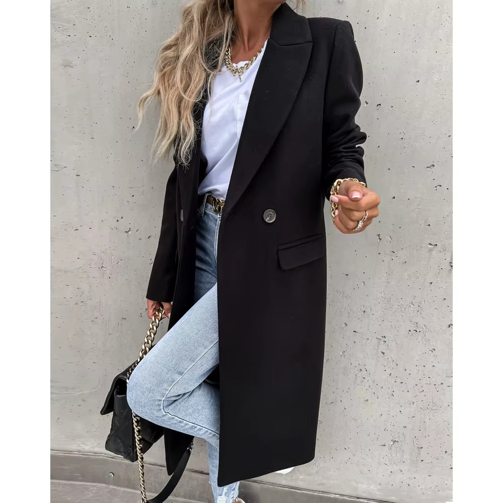 Cappotto lungo donna nero - silhouette elegante"