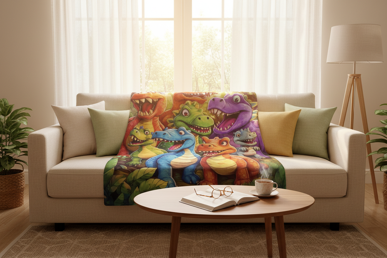 Coperta dinosauri sul divano - versione realistica