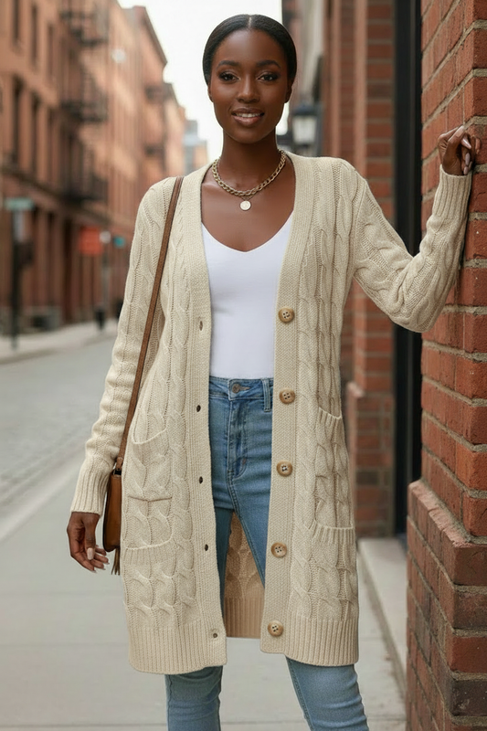 ✨ Cardigan Lungo Intrecciato Vintage - Eleganza Senza Tempo 🤎